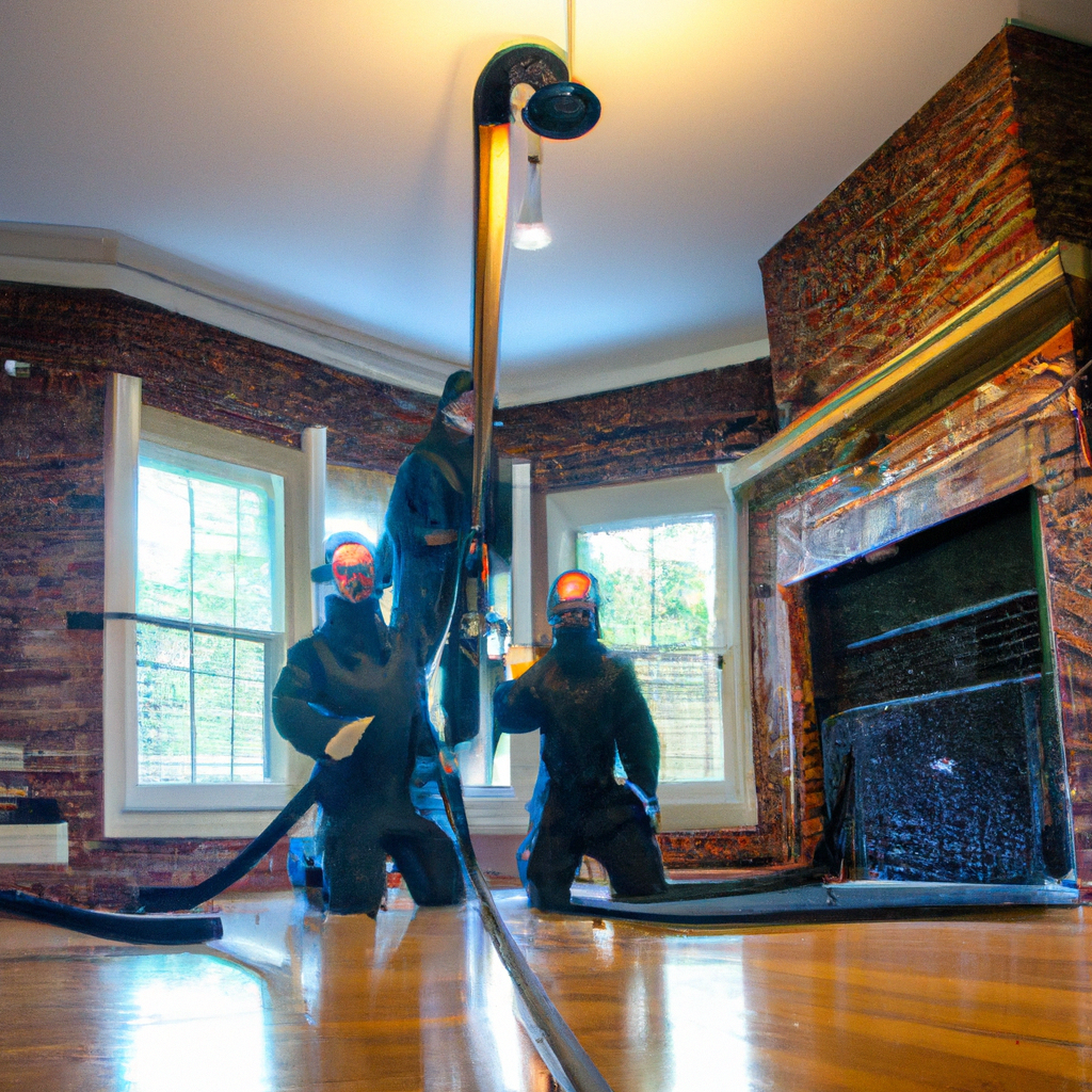 ChimneySafe team performing a low-dust chimney sweep with protective coverings and HEPA filtration in a Canadian home